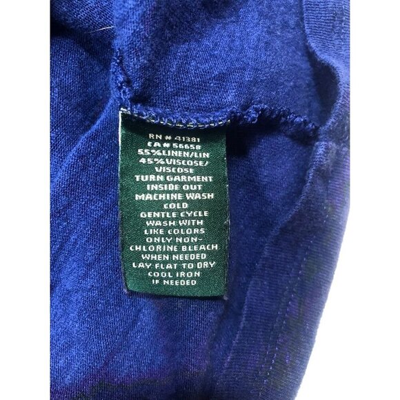 Lauren Ralph Lauren Linen Blend Top Shirt Royal Blue Tie Short Sleeves Womens 3X - Picture 5 of 5